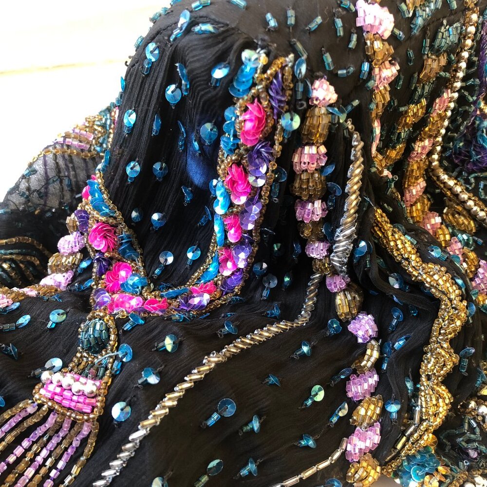 Vintage SweeLo Multi-Color Beaded Sequins Silk Jacket Womens size Large (10-12) - Picture 14 of 16